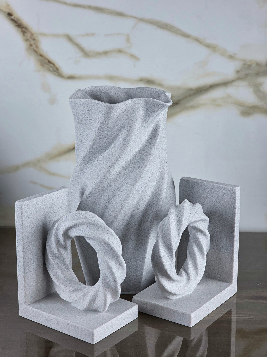 "The Safe Sanctuary Suite" Sculptural Vase and Accent Bookends Accents Bundle